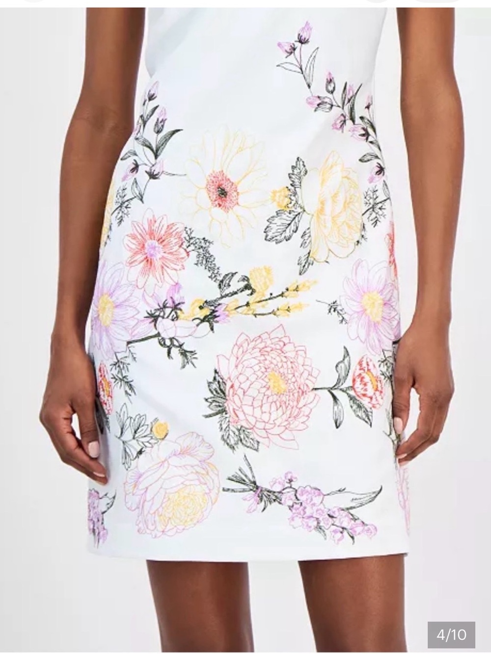 Tahari ASL White Mini dress with Pink & Yellow Floral Embroidery - Picture 2 of 10